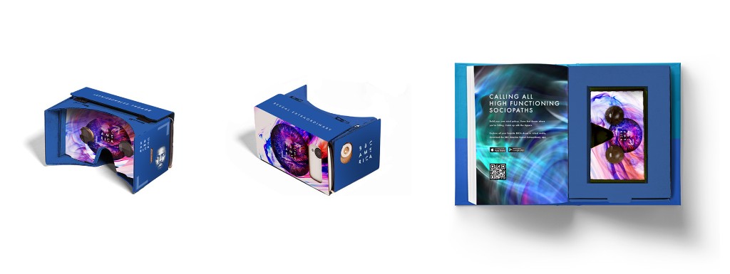 The branded cardboard VR viewer and packaging for exclusive app content