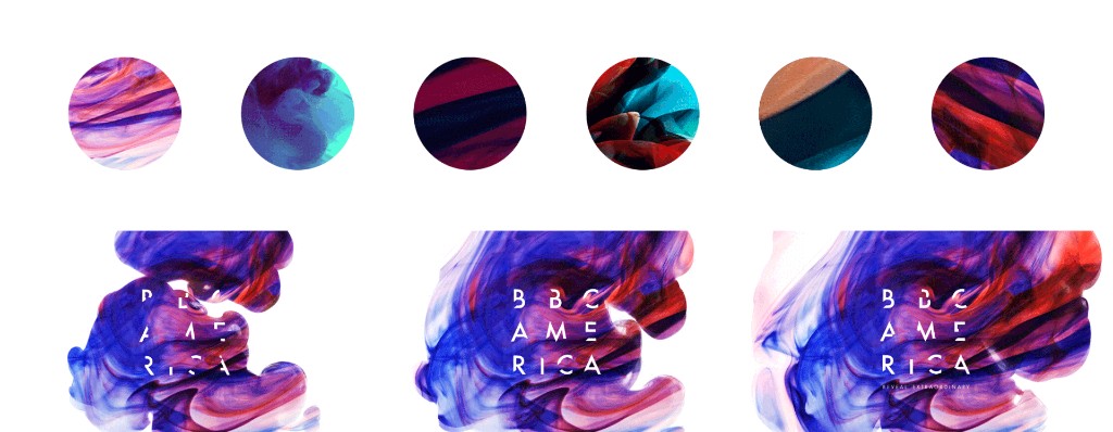 The BBC America mark shown over shifting ink colorways and forms, plus circular crops of the brand's color palette